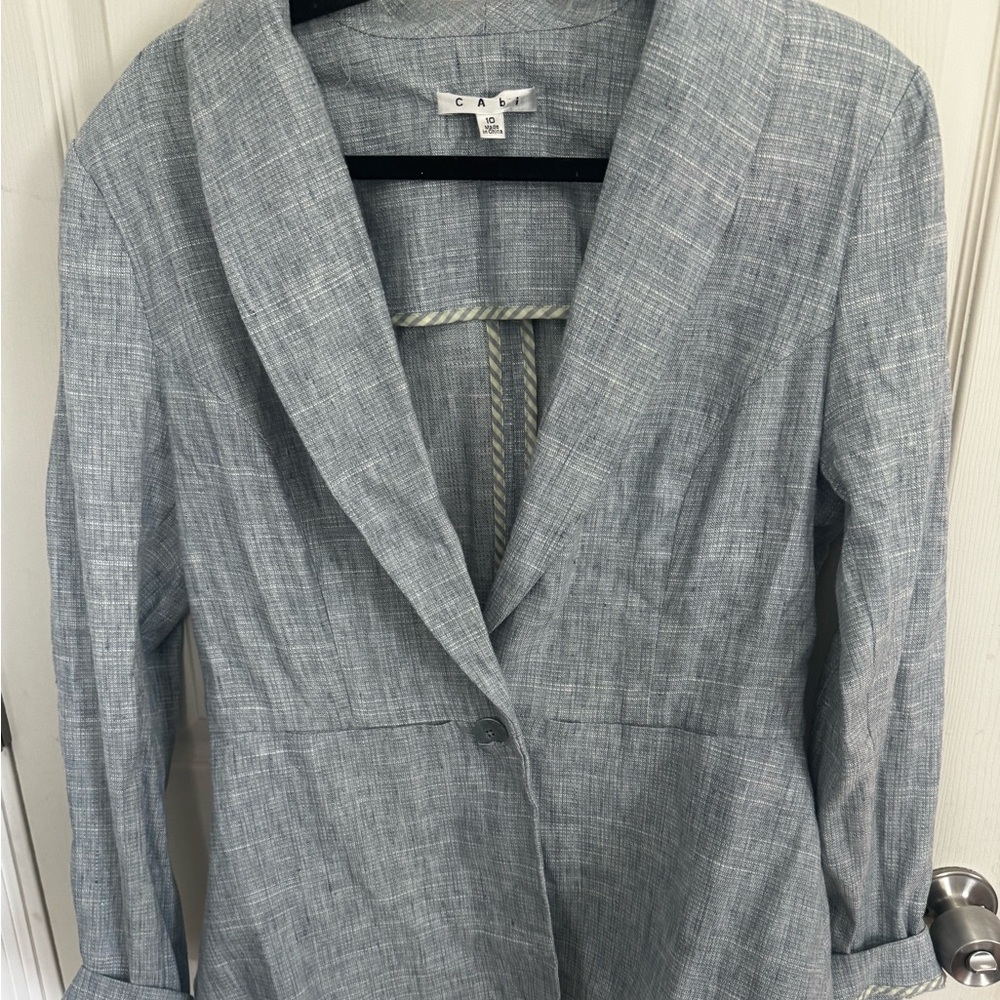 CAbi Breasted Beachwalk One Button Blazer Linen Blend Textured Blue Women’s 10 - Picture 3 of 12